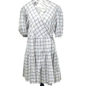J.Crew Oyster Plaid Wrap Mini Dress M NWT - Cotton Voile Puff Sleeve